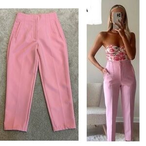 Zara pink high waisted pronounced seam dress pants ankle length Sz M NWOT classy